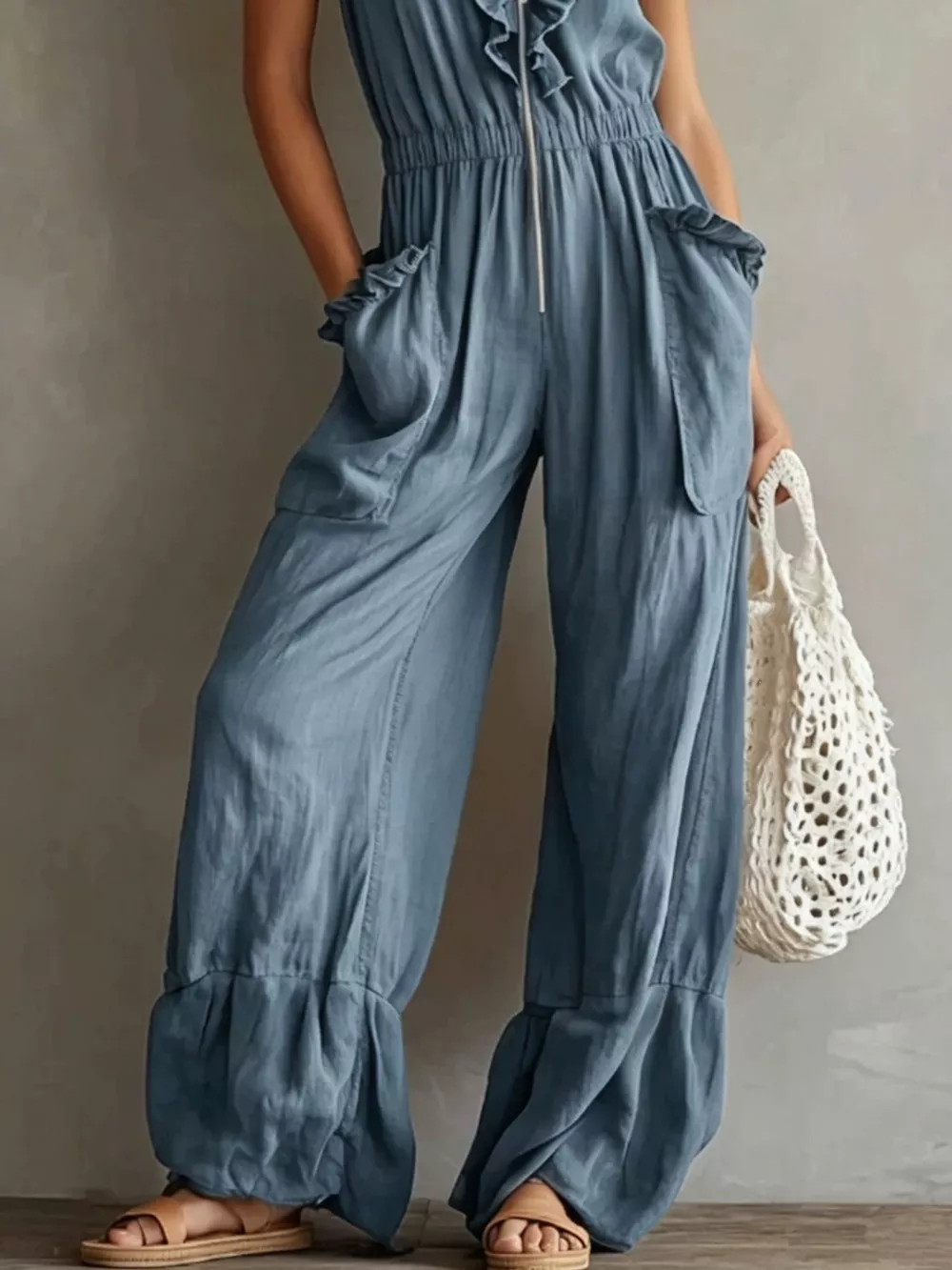 Ruffled V-Neck Wide Leg Jumpsuit, image 24