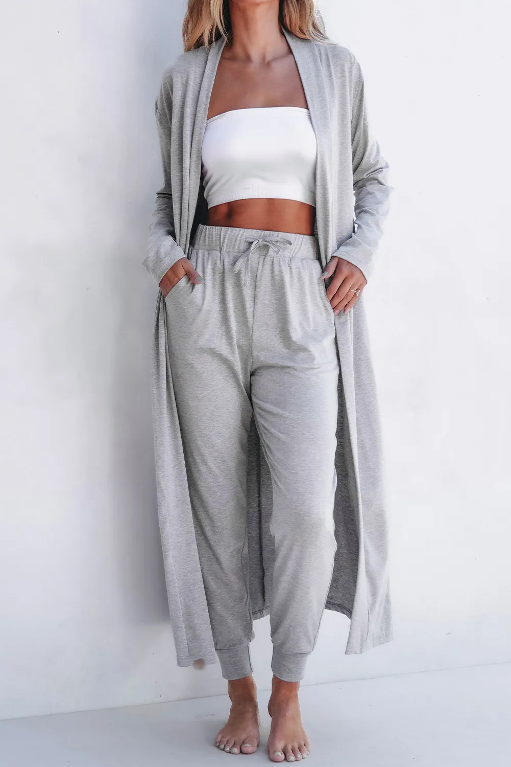 Open Front Long Sleeve Cardigan and Pants Lounge Set, image 3