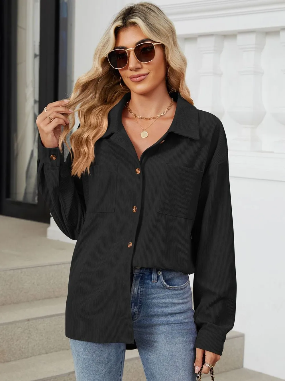 Button Up Dropped Shoulder Long Sleeve Outerwear, image 32