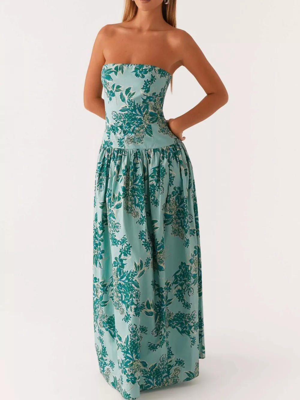 Ruched Printed Tube Maxi Dress, image 3