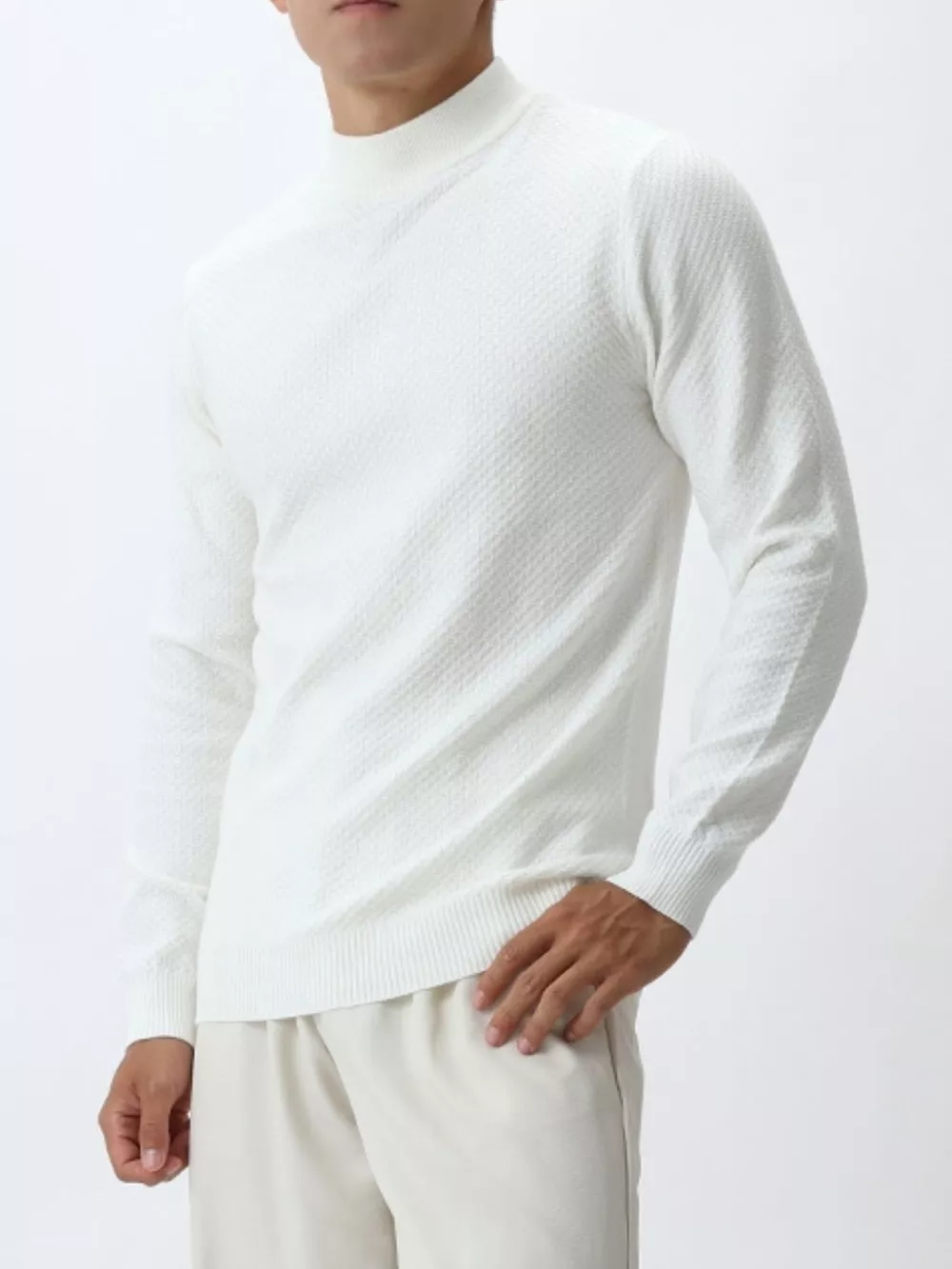 Men's Plus Size Textured Mock Neck Knit Top, image 6