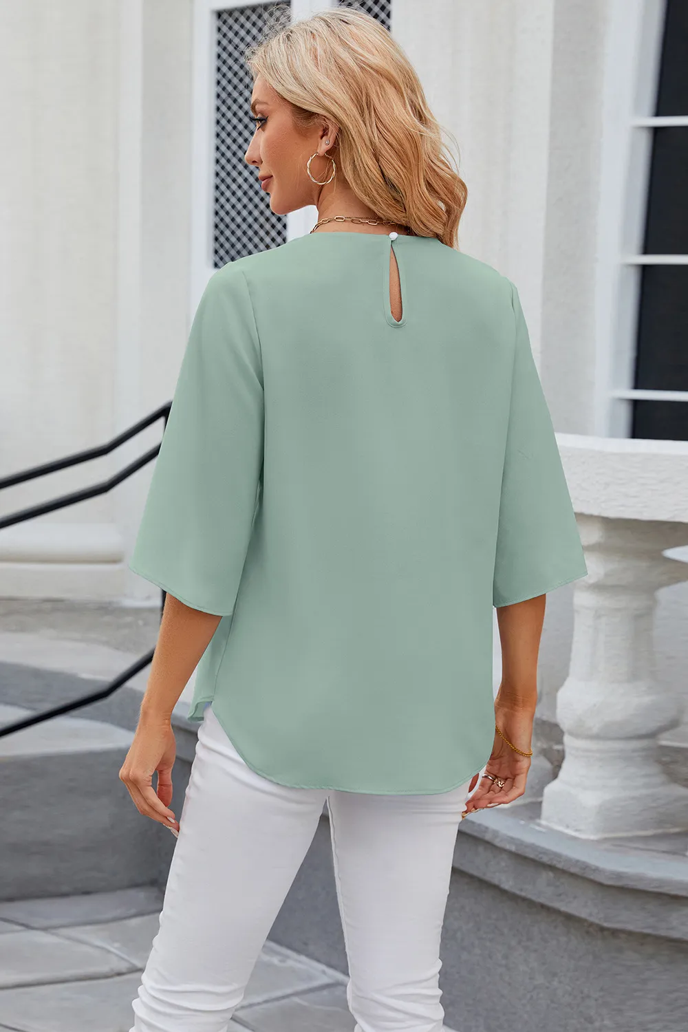 Round Neck Slit Half Sleeve Top, image 9