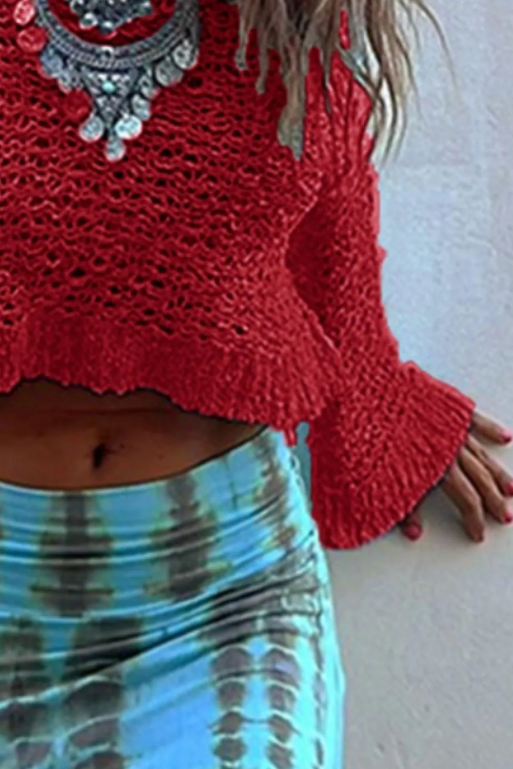 Round Neck Long Sleeve Knit Cover Up, image 12