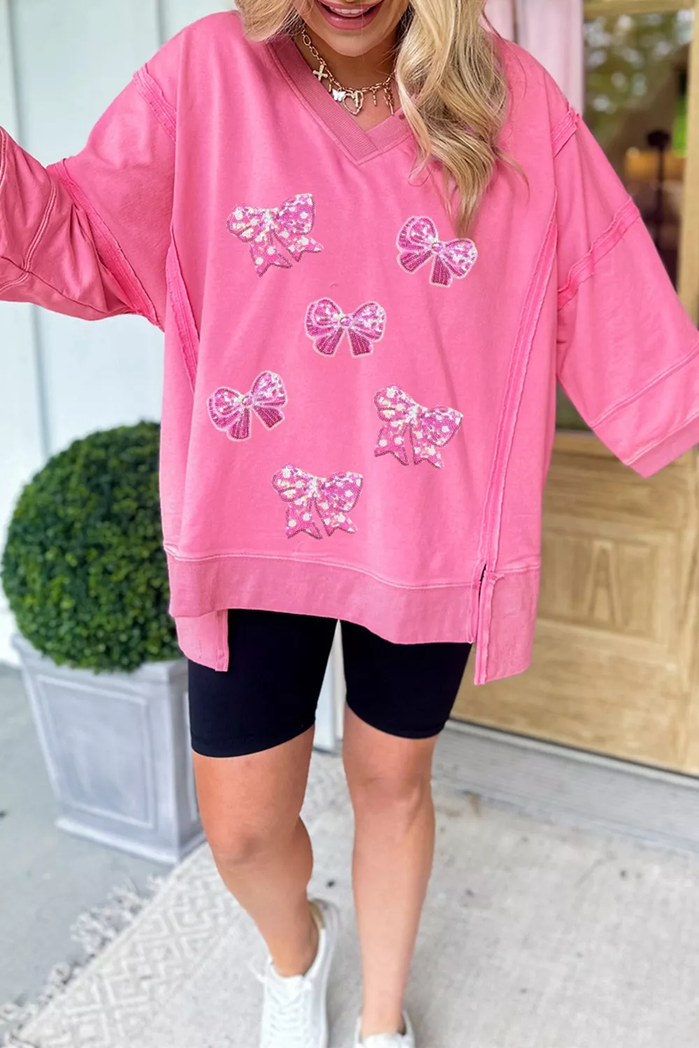Bow V-Neck Sweatshirt, image 2