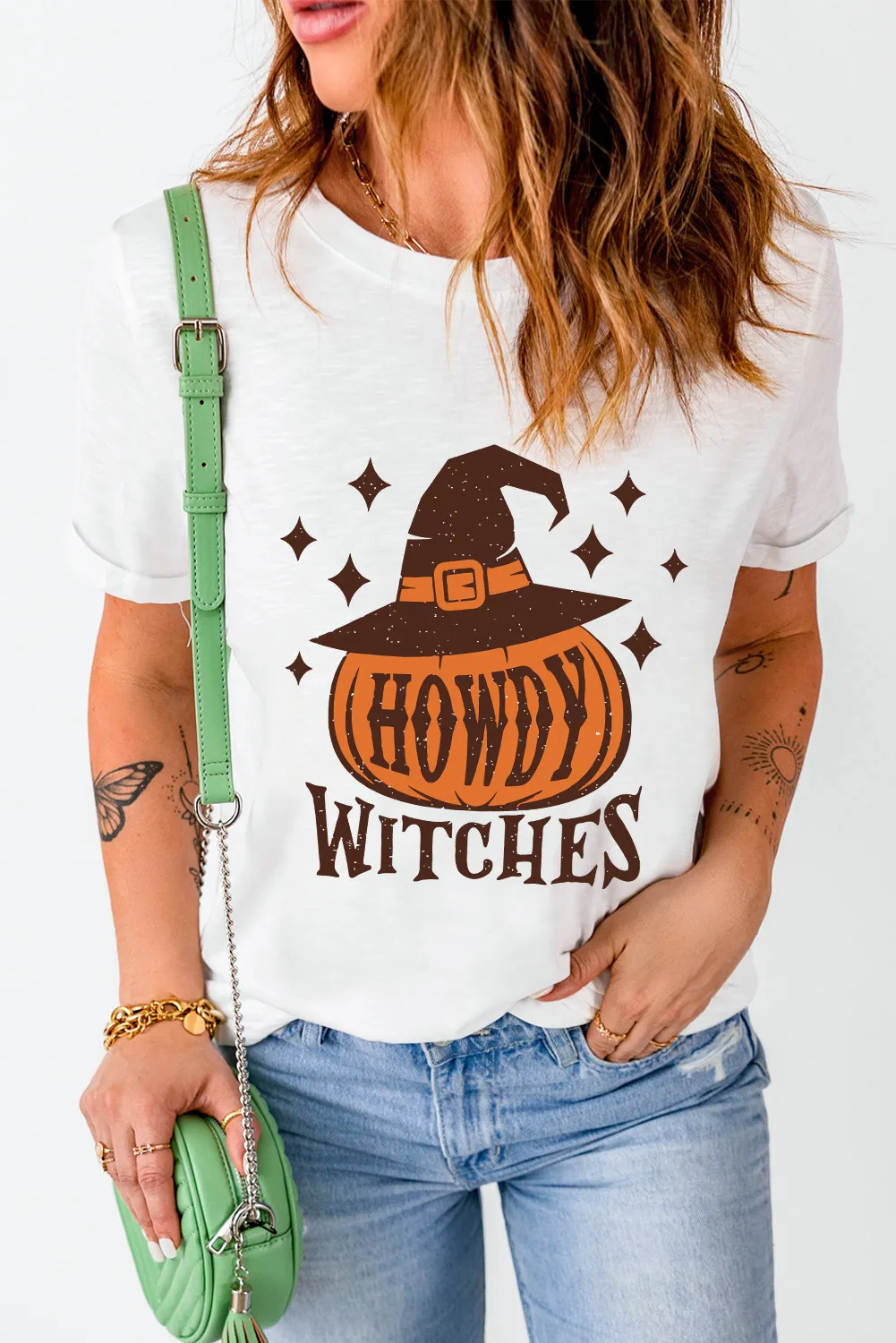 HOWDY WITCHES Round Neck Short Sleeve T-Shirt, image 2