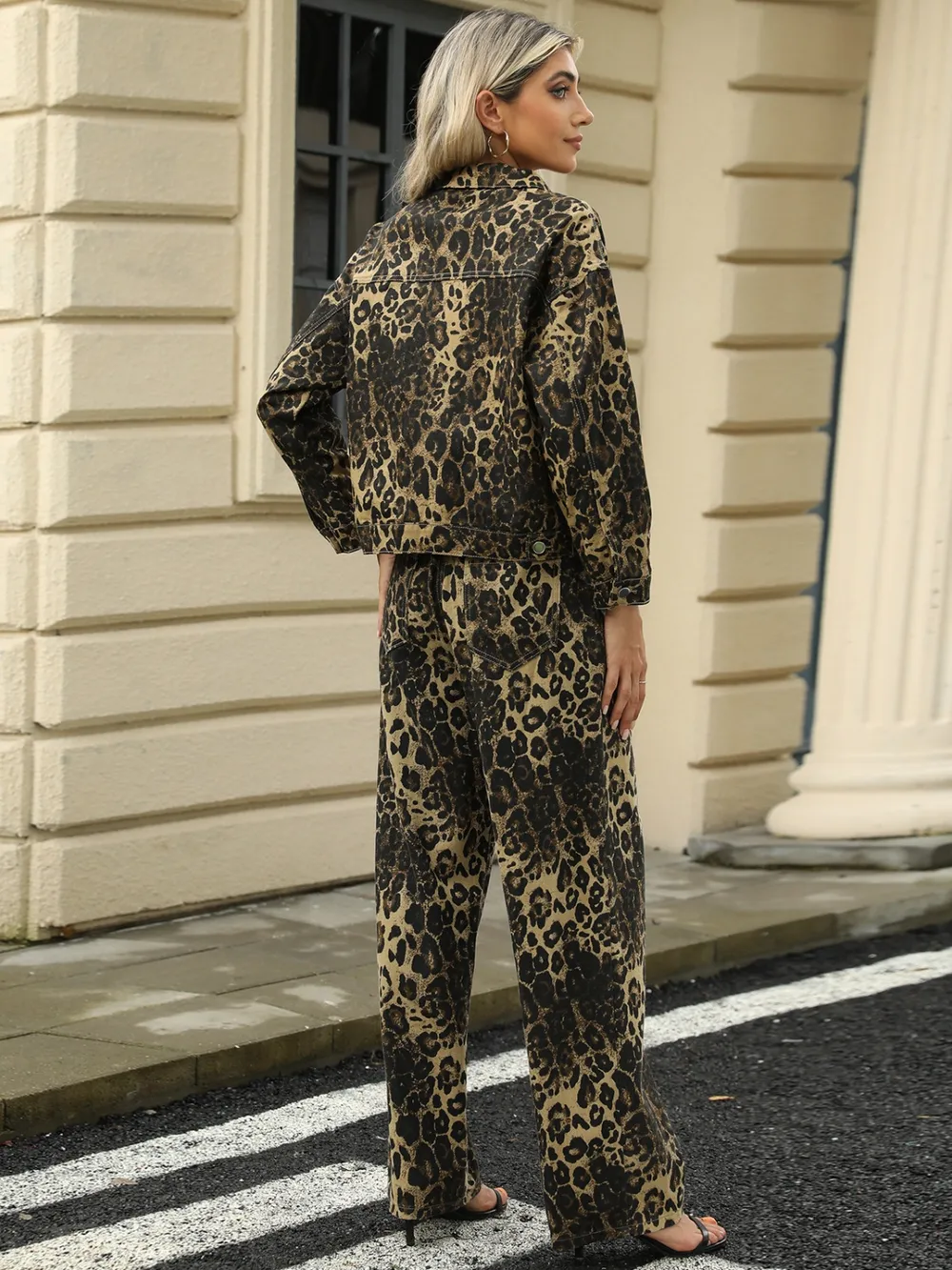 Pocketed Leopard Long Sleeve Denim Jacket, image 3