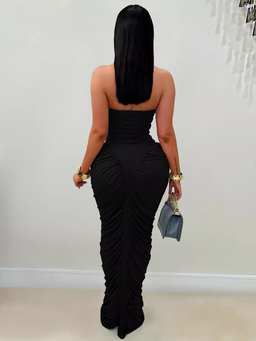 Strapless Ruched Bodycon Maxi Dress, image 2