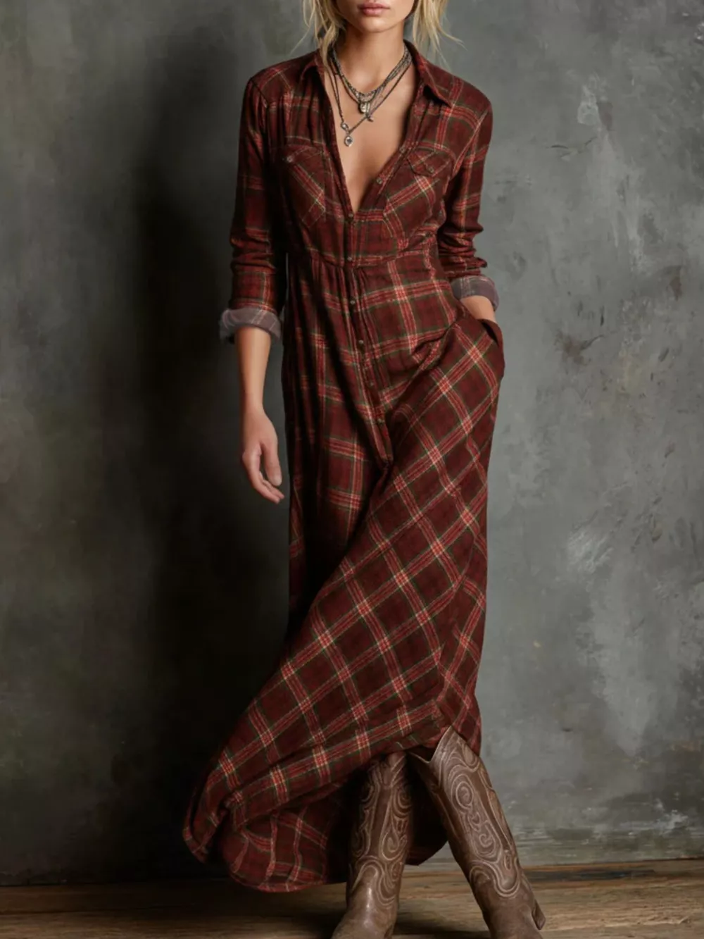 Full Size Plaid Button-Down Maxi Dress Plus Size, image 9