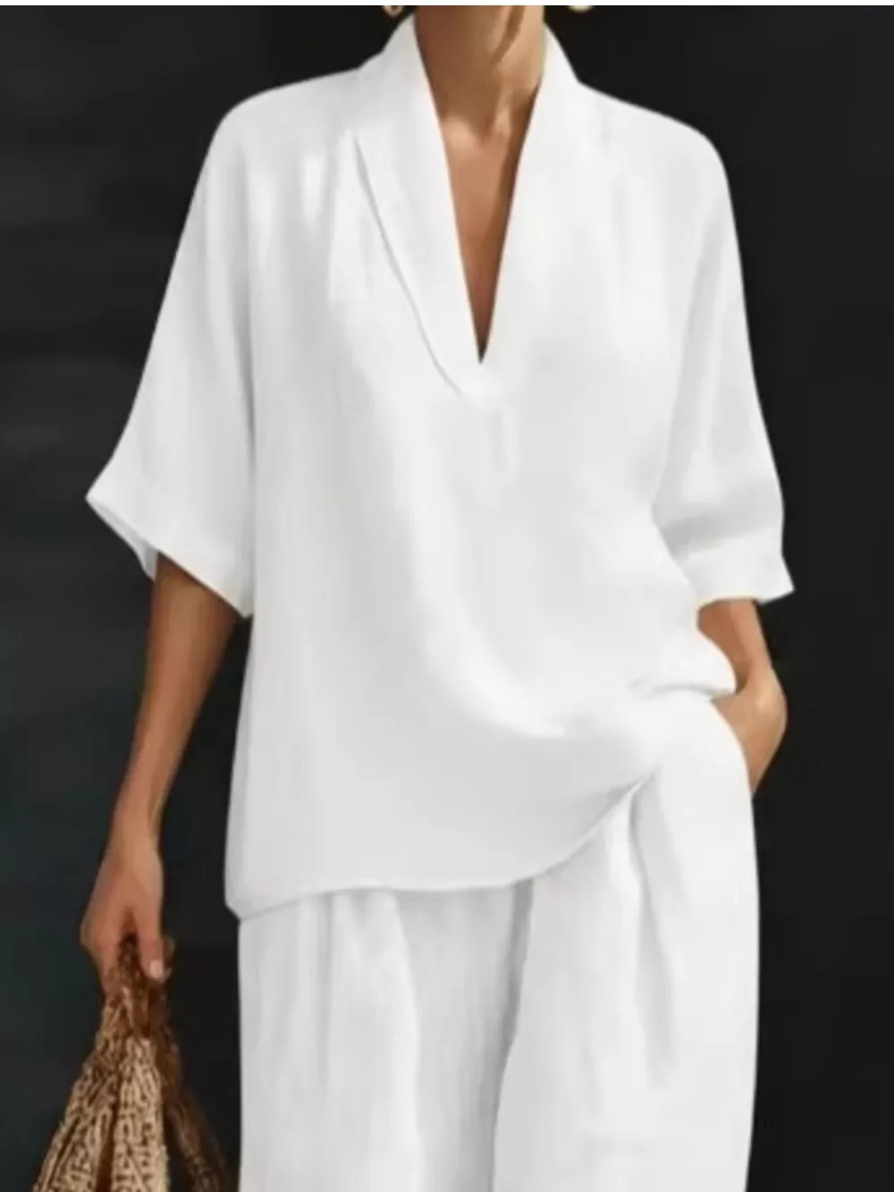 Full Size Half Sleeve Top and Wide Leg Pants Set Plus Size, image 7
