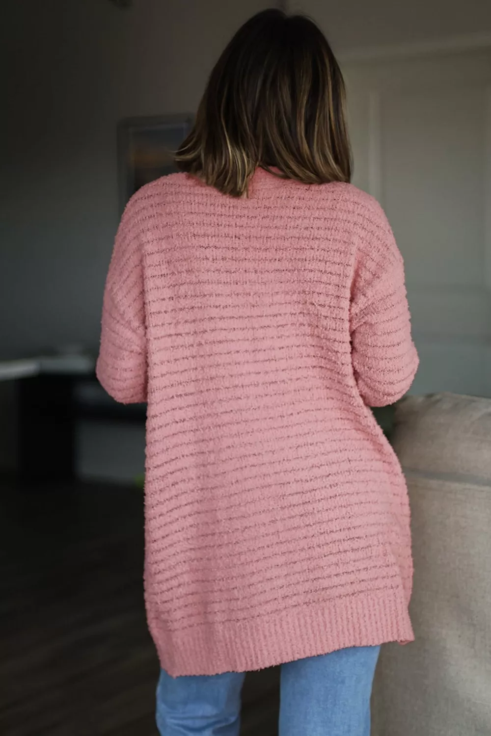 Open Front Soft Fuzzy Ribbed Sweater Cardigan, image 3