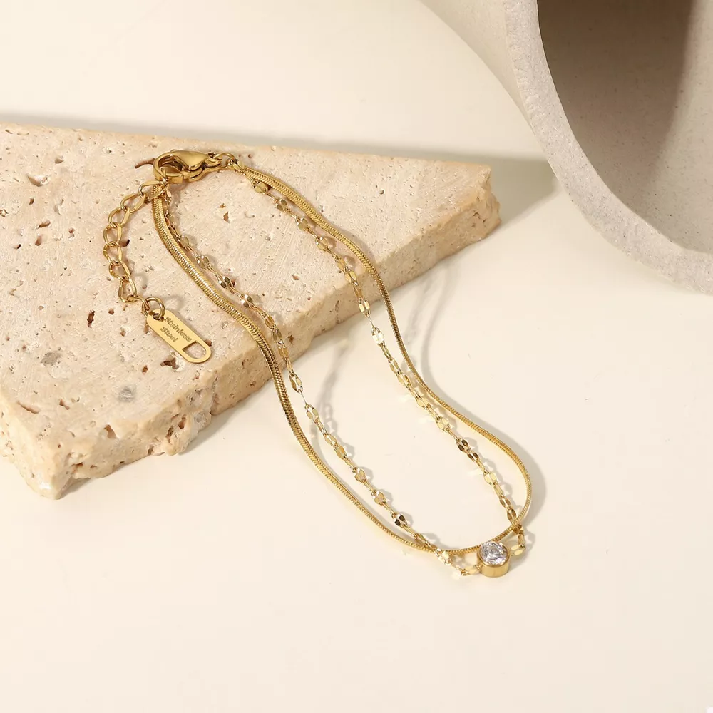 18K Gold-Plated Zircon Double Layered Bracelet, image 3