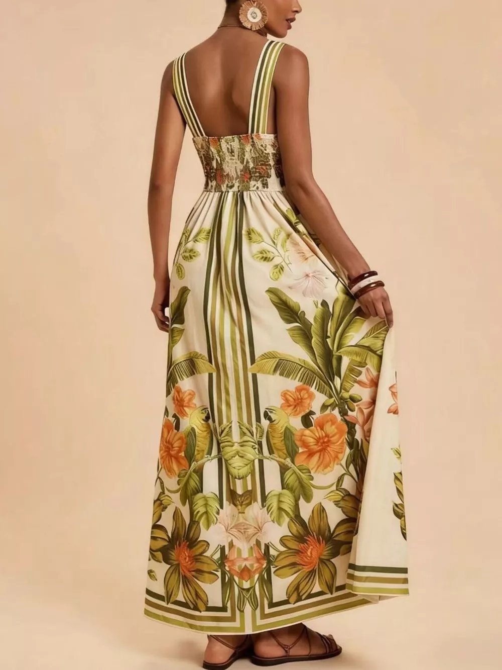 Tropical Print V-Neck Maxi Dress, image 4