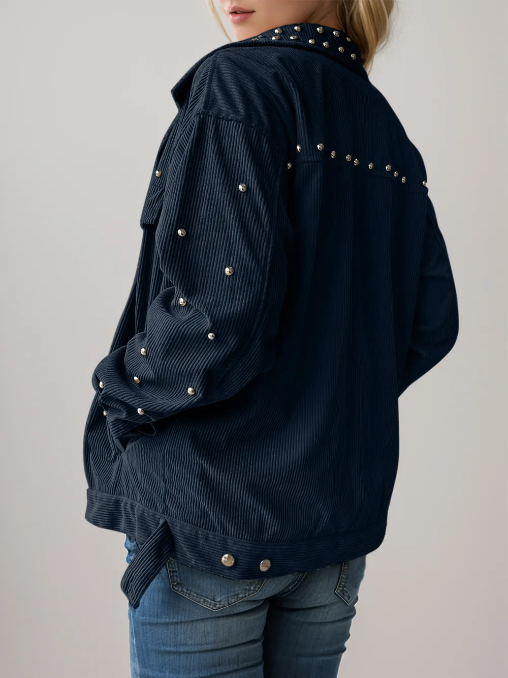 Studded Collared Neck Button Up Jacket, image 5