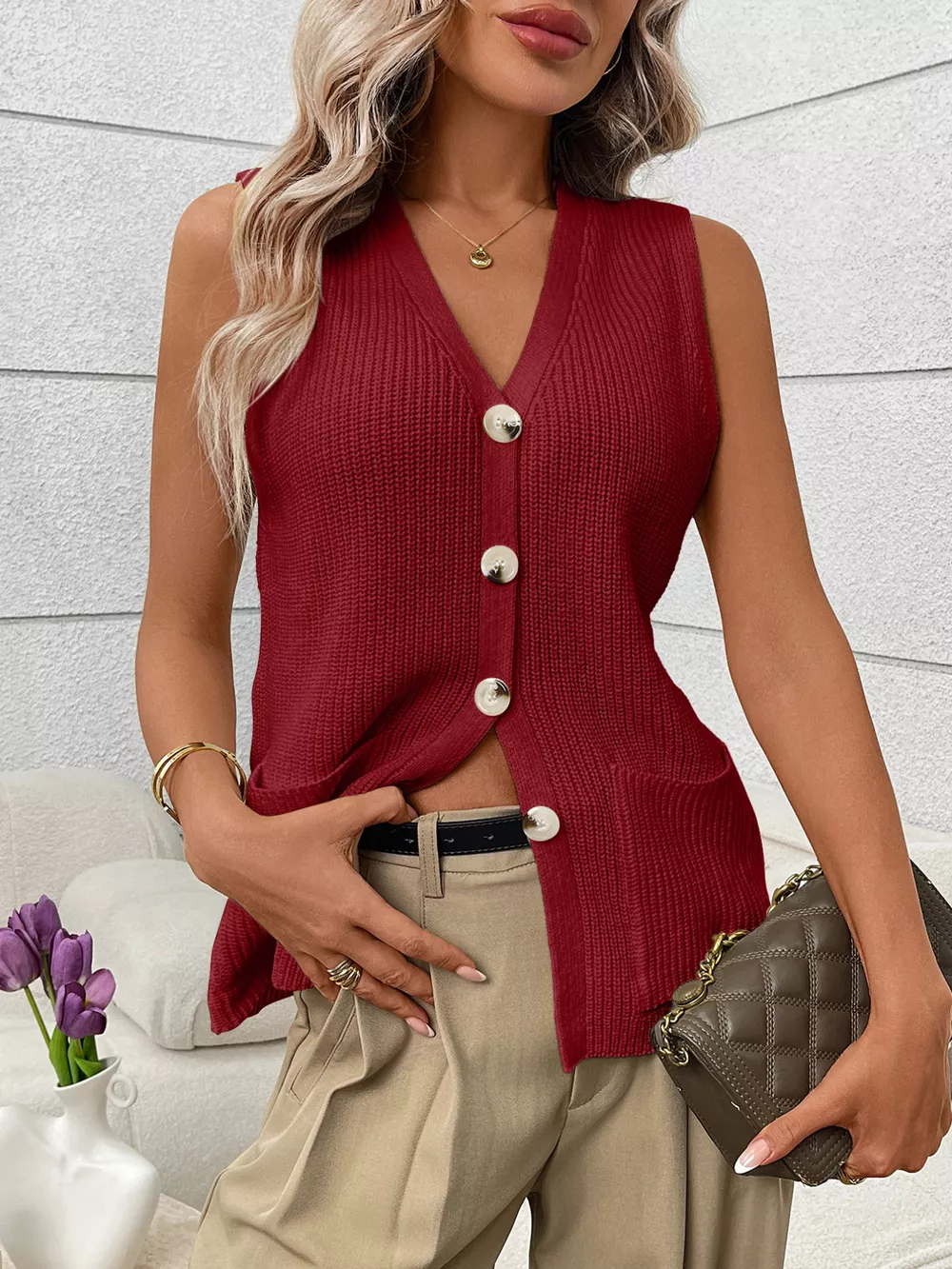 Button-Down Knit Sweater Vest, image 16