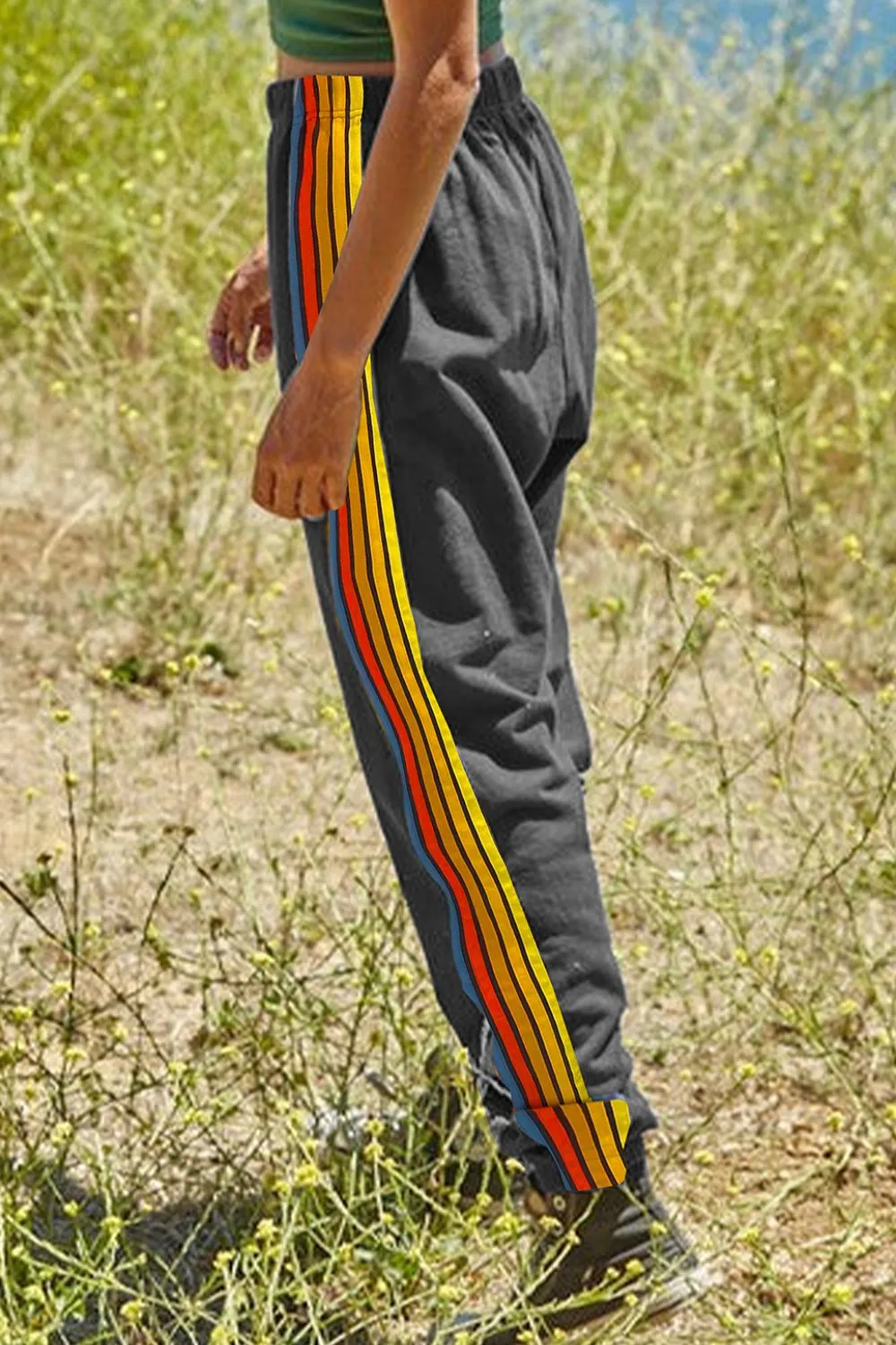 Contrast Striped Elastic Waist Active Pants, image 3