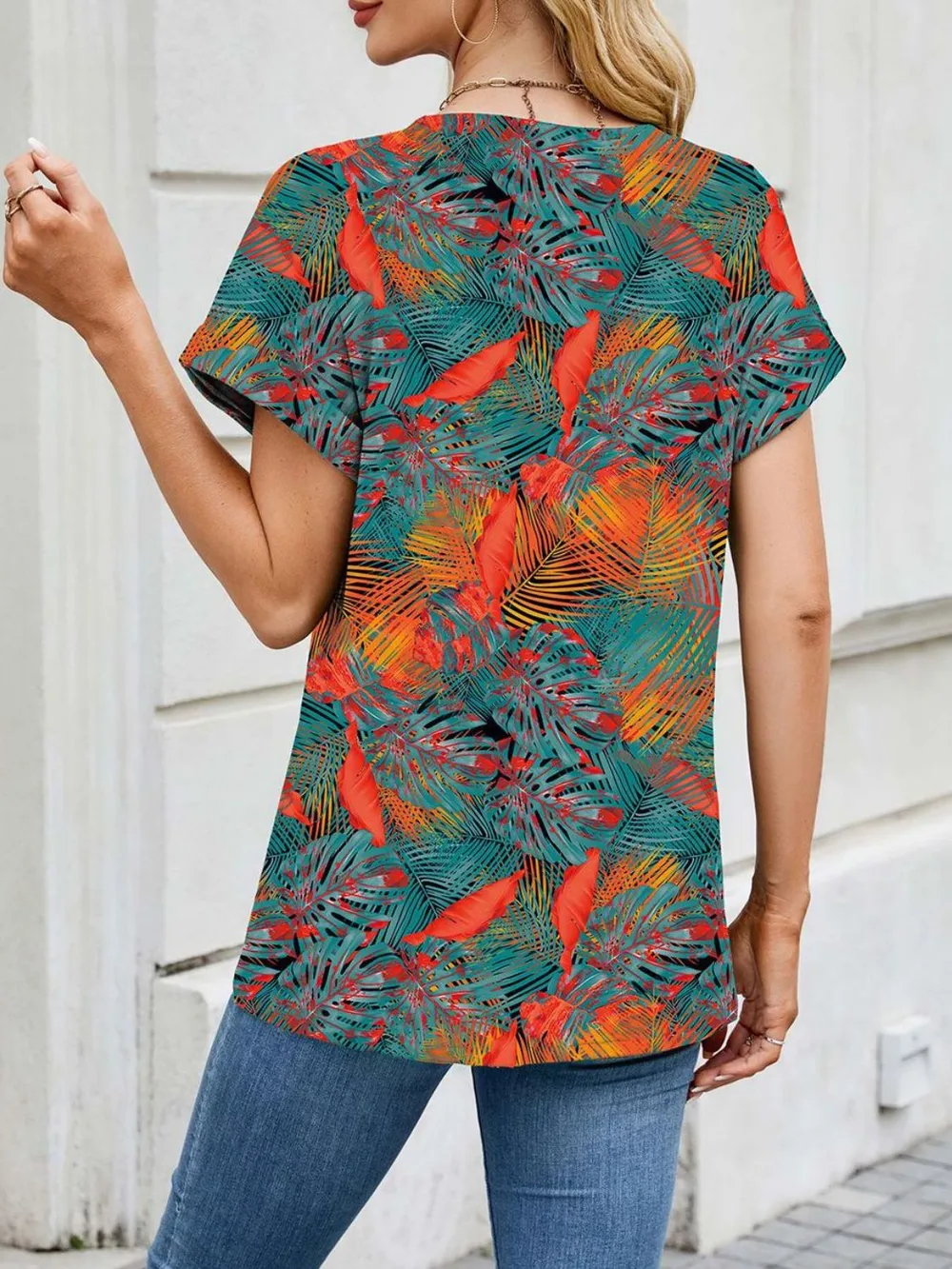 Printed Round Neck Short Sleeve Top, image 13
