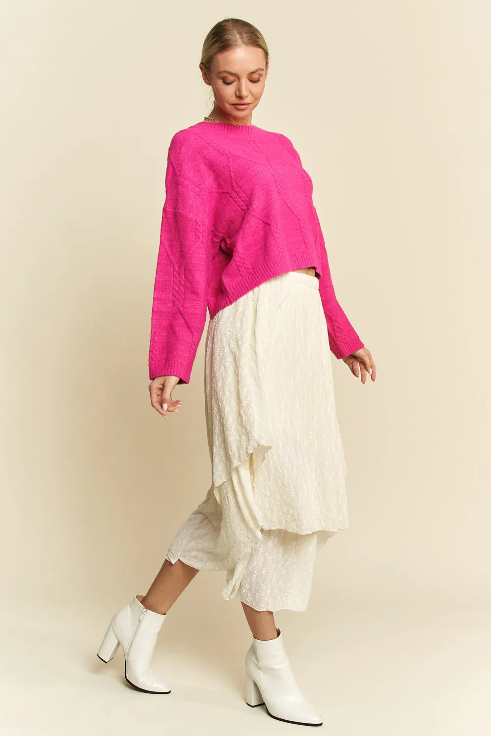 Diamond Cable Pattern Drop Shoulder Sweater, image 9