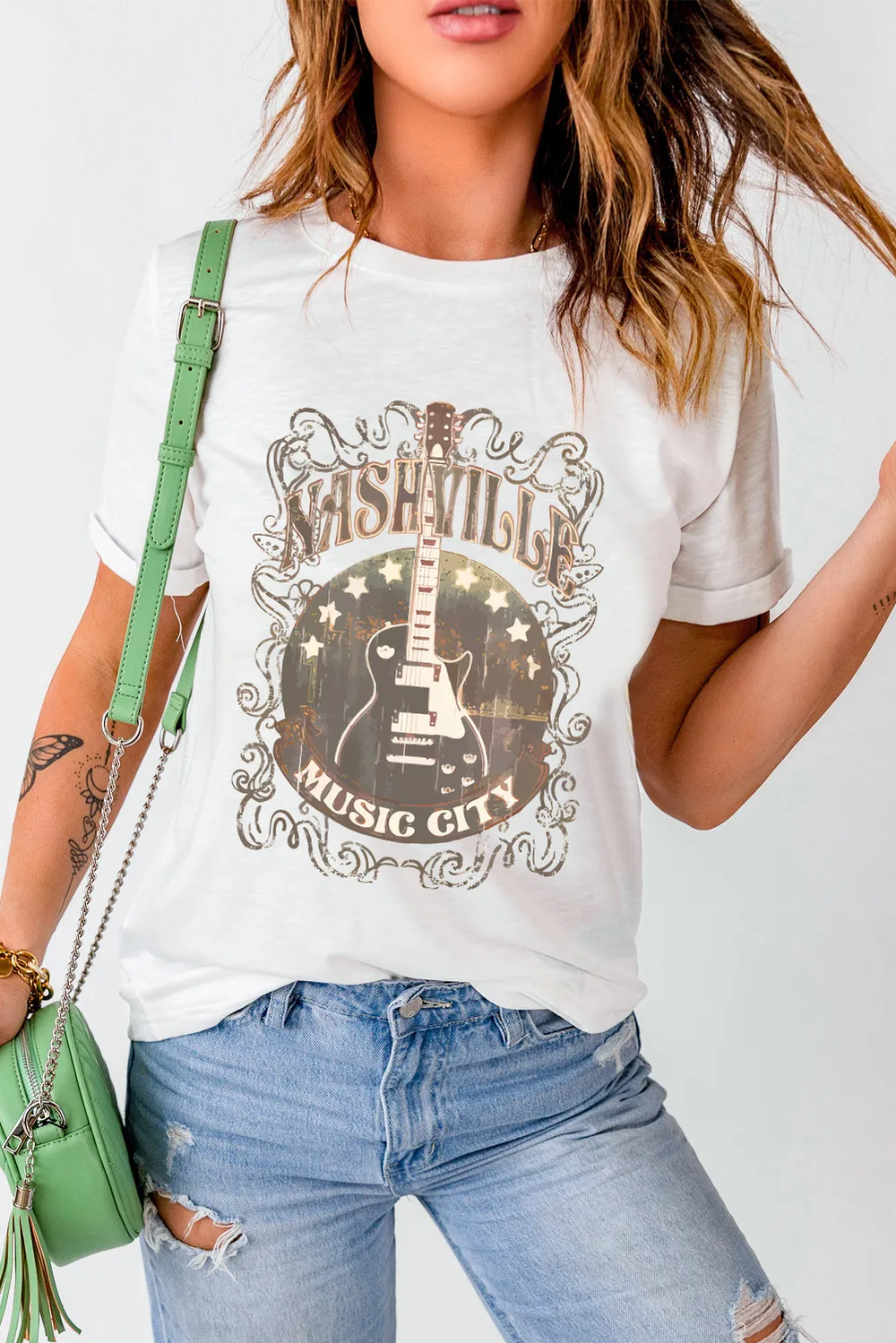 Guitar Graphic Round Neck Short Sleeve T-Shirt, image 3