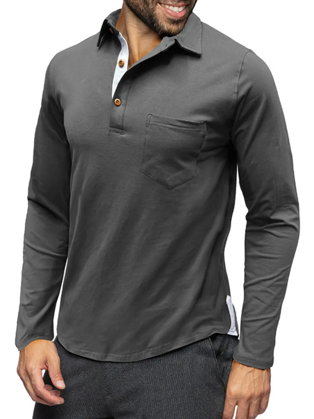 Men's Long Sleeve Polo Shirt with Chest Pocket, image 6