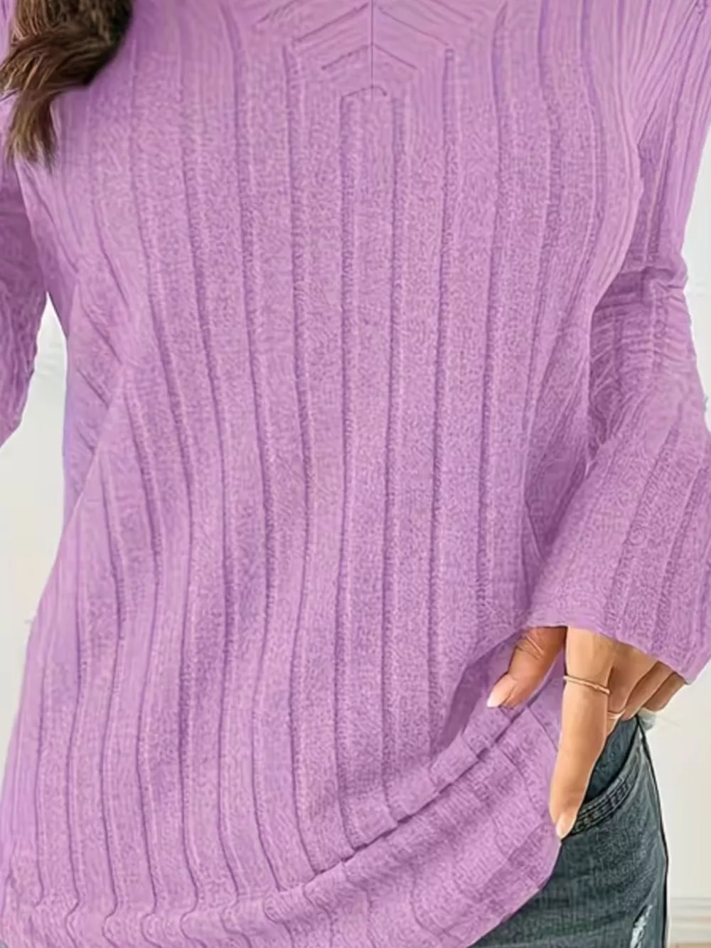 Ribbed Knit Long Sleeve T-Shirt, image 15
