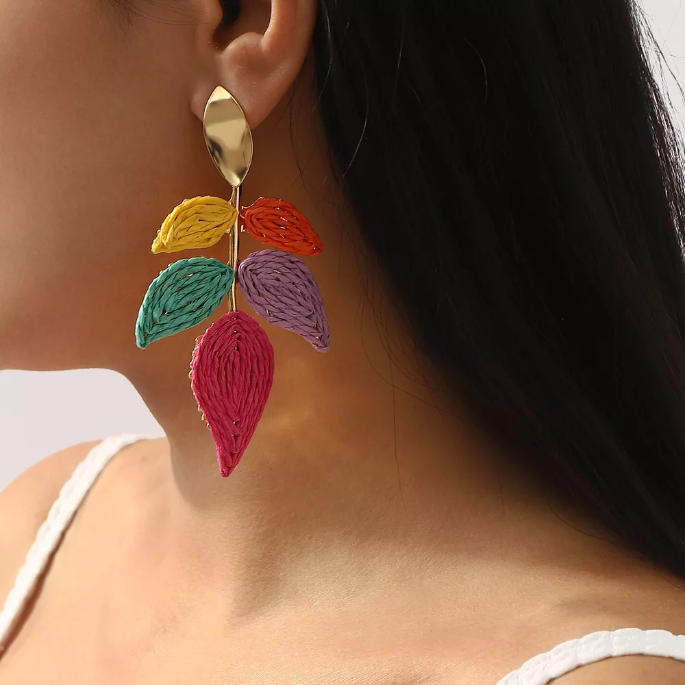 Rattan Woven Leaf Dangle Earrings, image 4