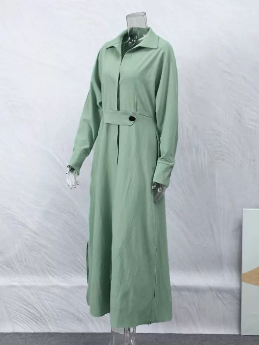 Side Slit Long Sleeve Shirt Dress, image 5