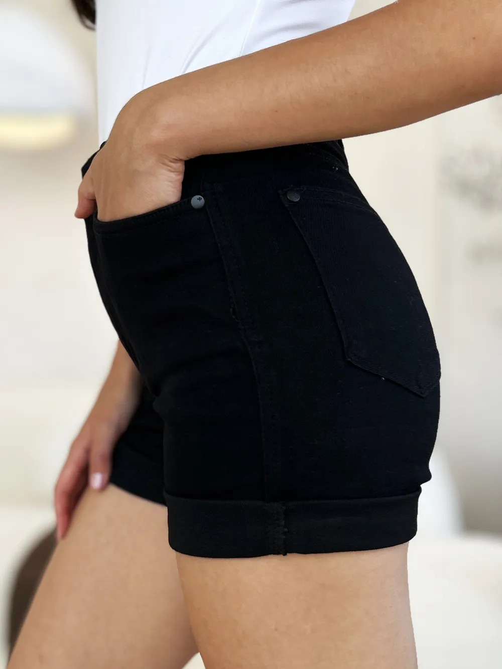 Full Size High Waist Tummy Control Cuffed Denim Shorts, image 5