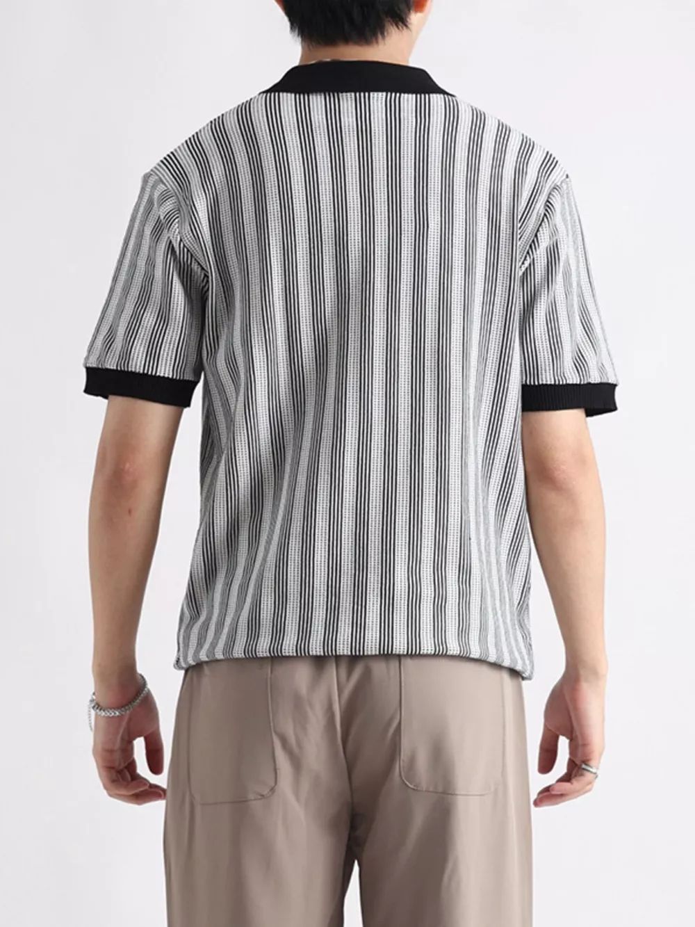 Men's Plus Size Striped Short Sleeve Polo, image 4