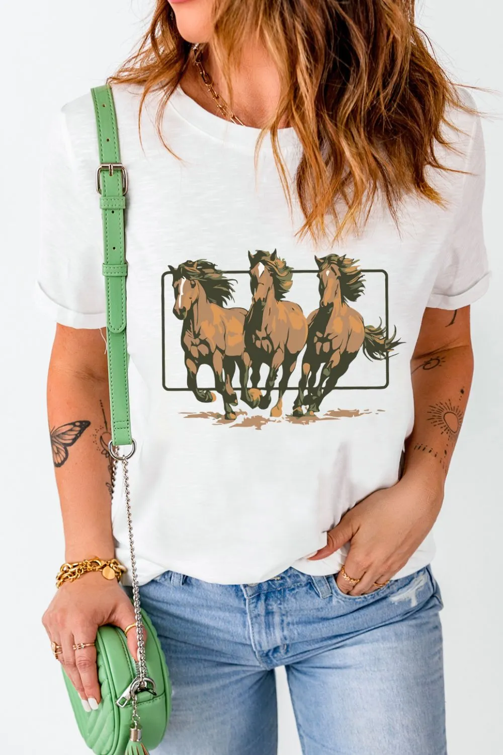 Texas Horse Graphic Cuffed Sleeve T Shirt, image 2