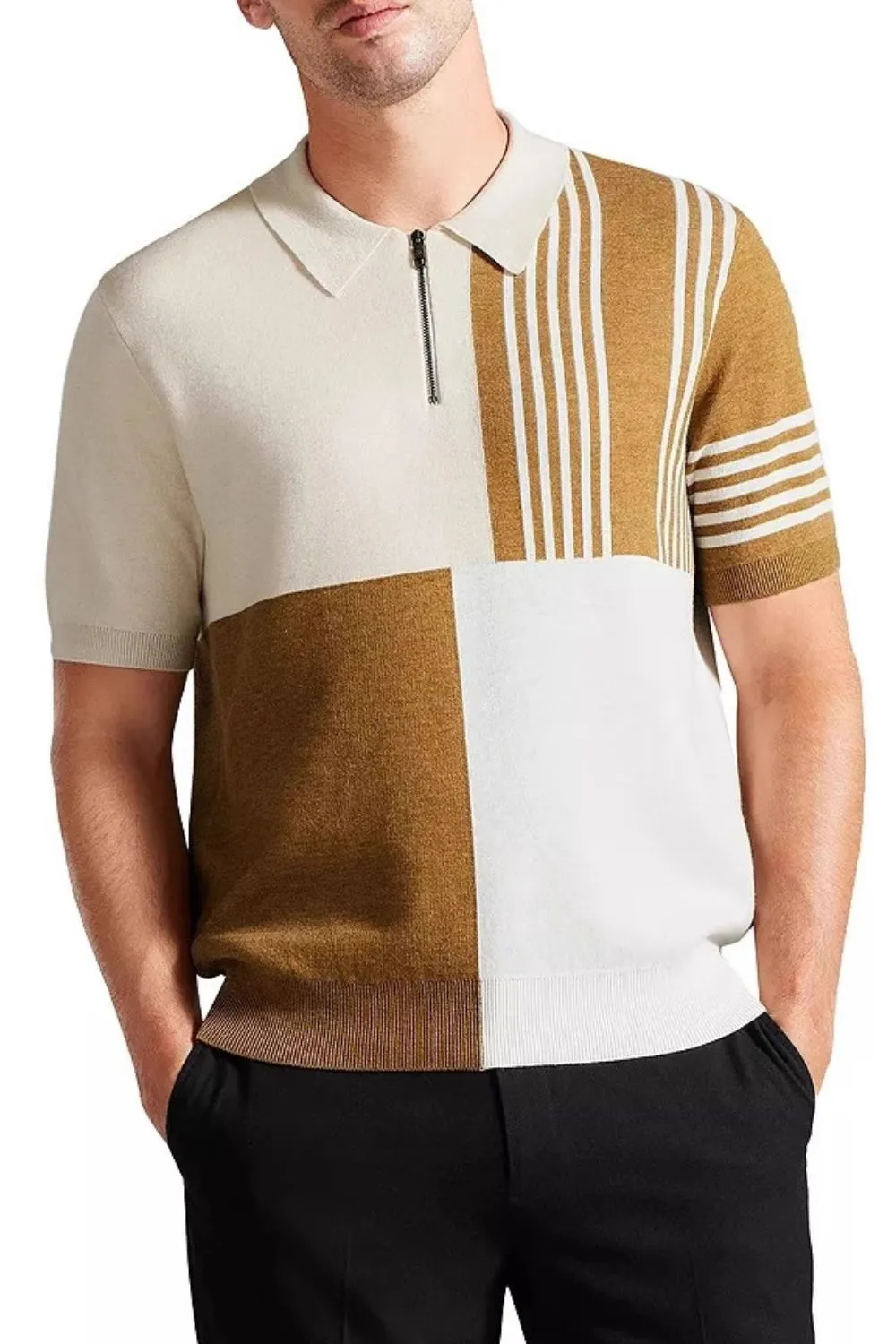 Men's Plus Size Color Block Short Sleeve Polo, image 2