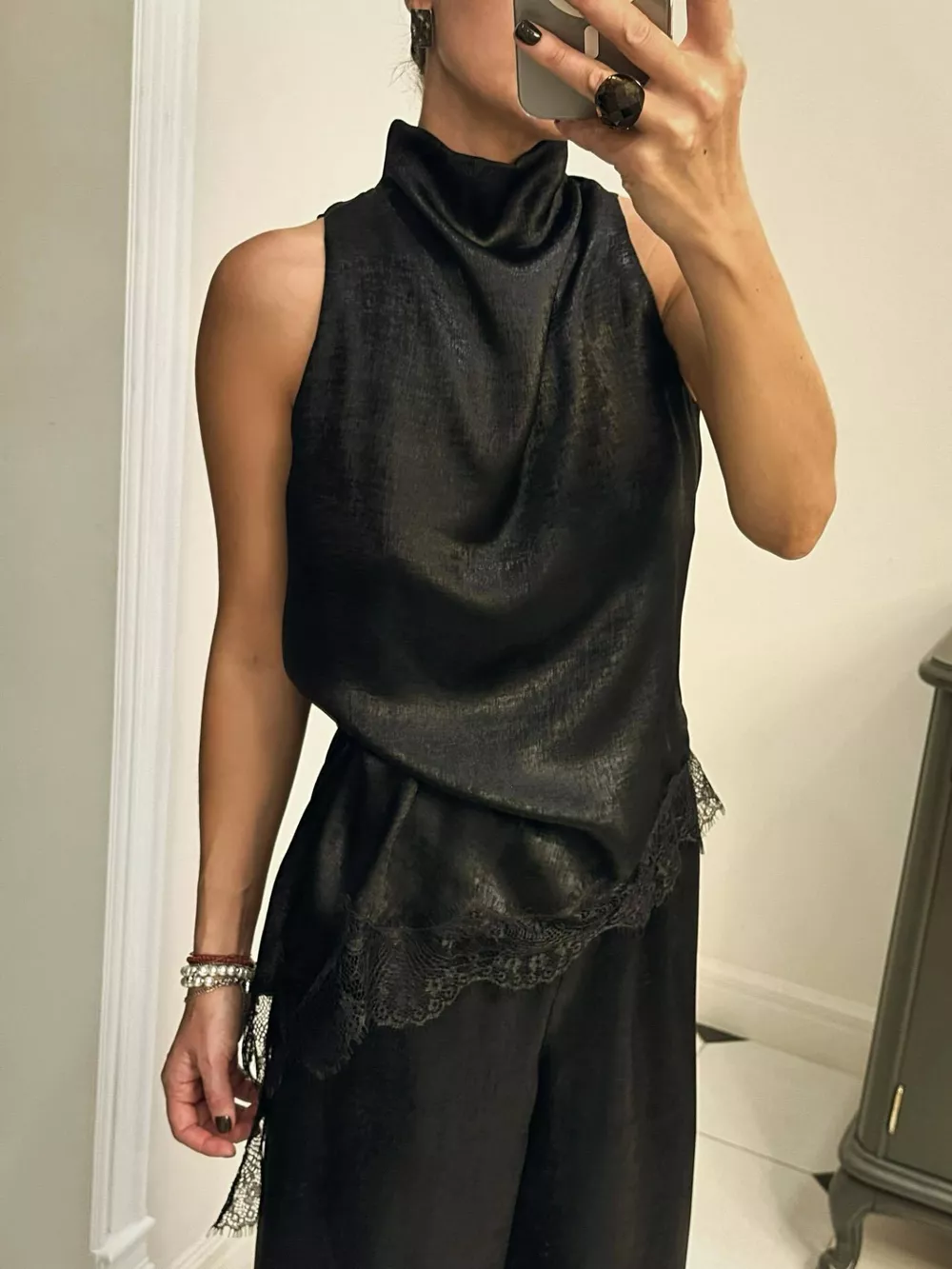 High Neck Lace Trim Cami, image 2
