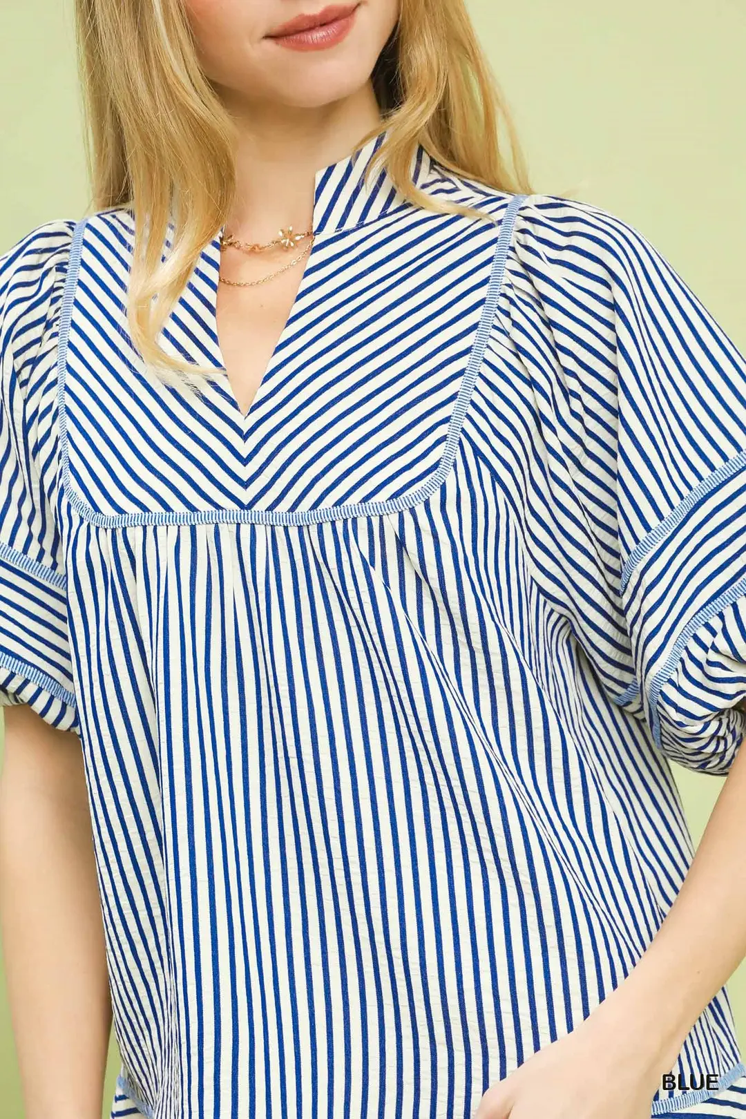 Striped Puff Sleeve Babydoll Top, image 5