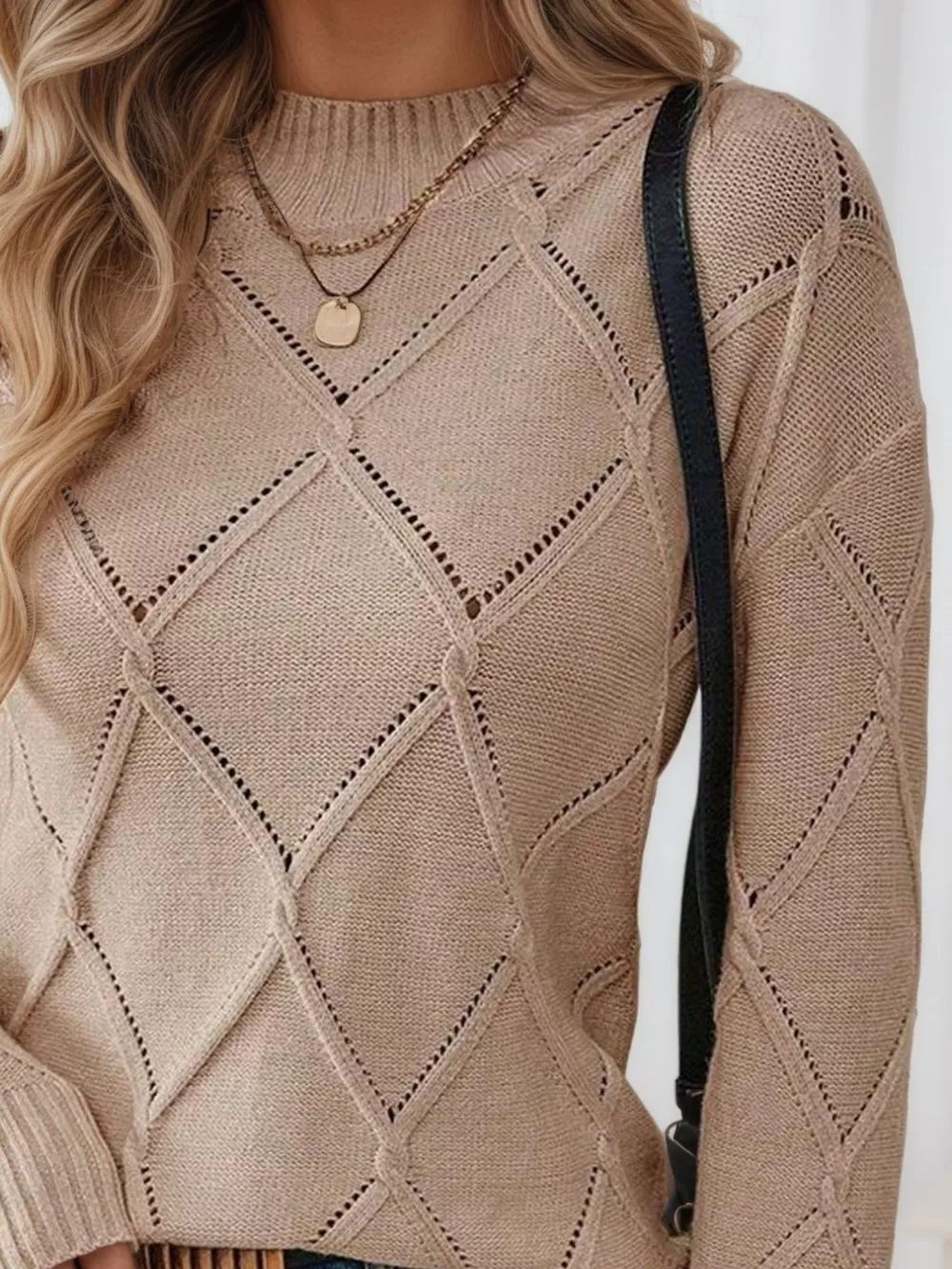 Long Sleeve Diamond Eyelet Knit Top, image 4