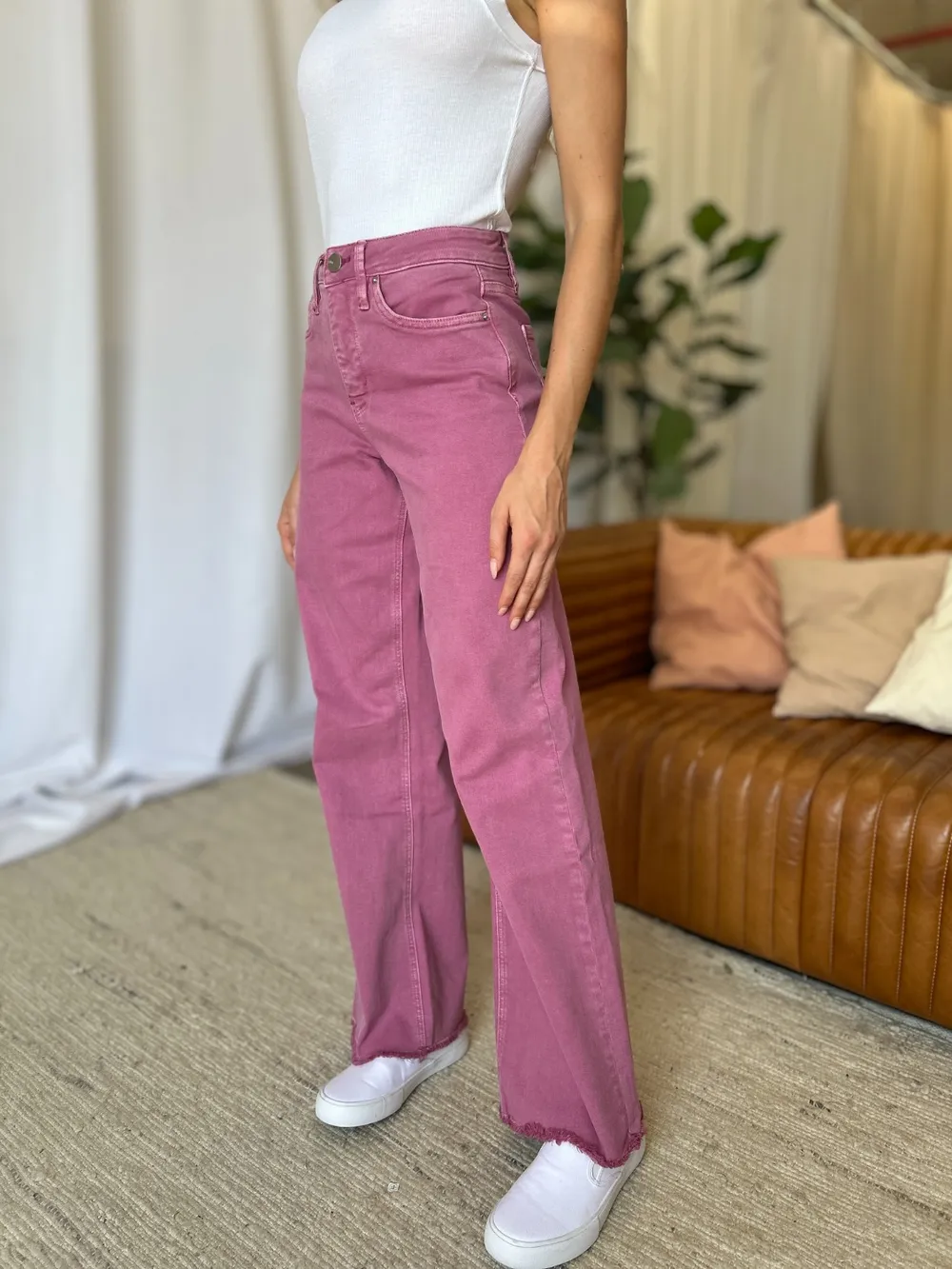 Full Size High Rise Garment Dye Wide Leg Jeans, image 8