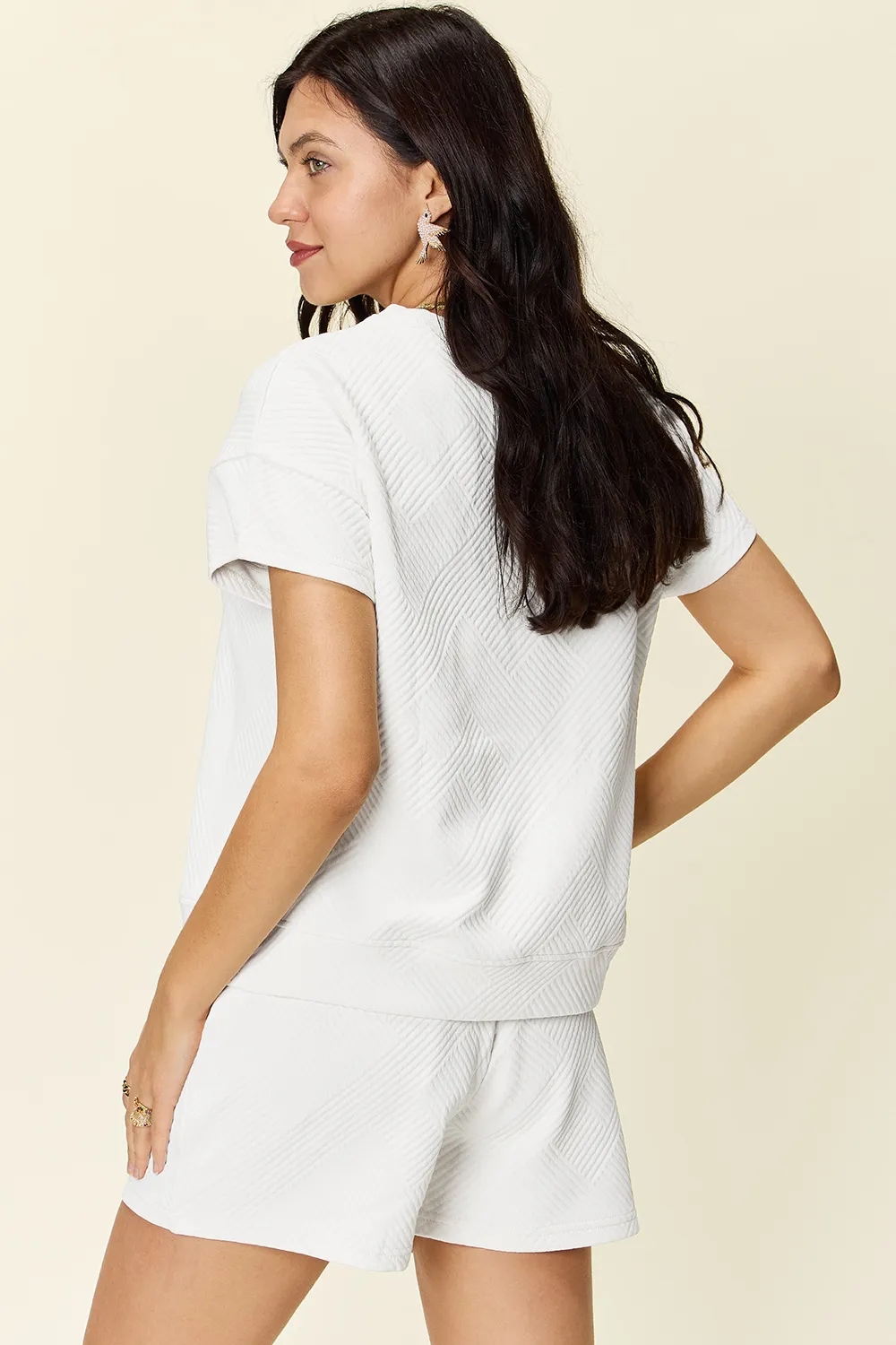Full Size Texture Short Sleeve T-Shirt and Drawstring Shorts Set, image 12