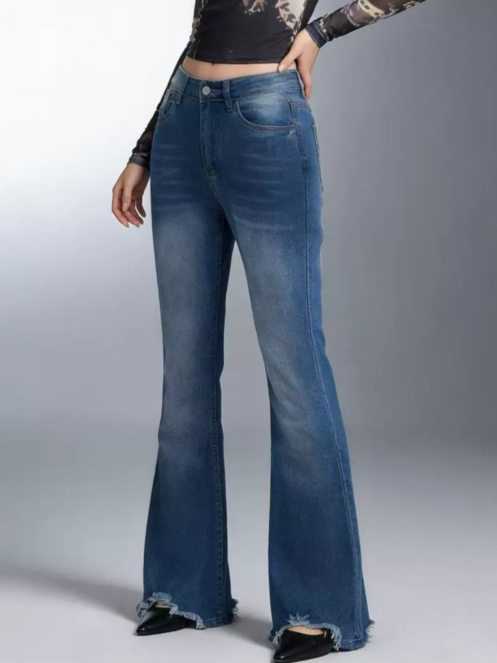 Raw Hem High-Waisted Flare Jeans, image 4