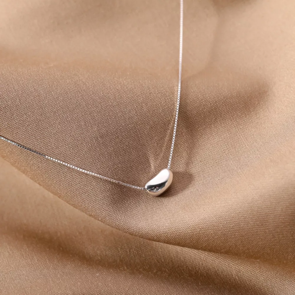 925 Sterling Silver Bean Pendant Necklace, image 4