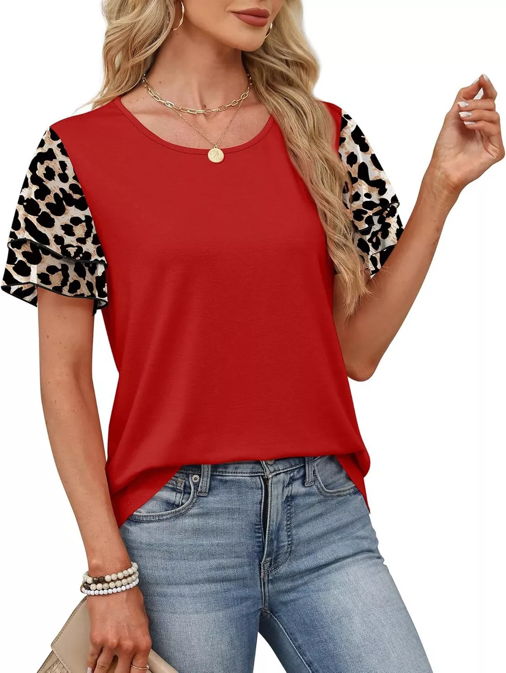 Layered Short Sleeve Round Neck T-Shirt, image 7