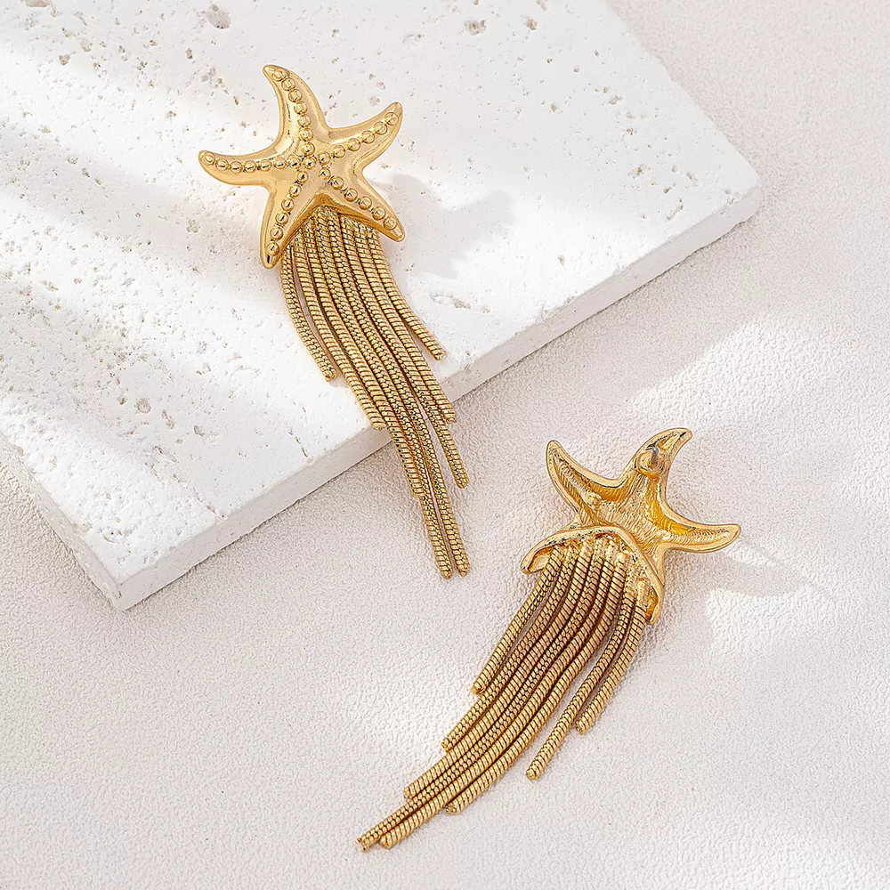 18K Gold-Plated Starfish Fringe Drop Earrings, image 2