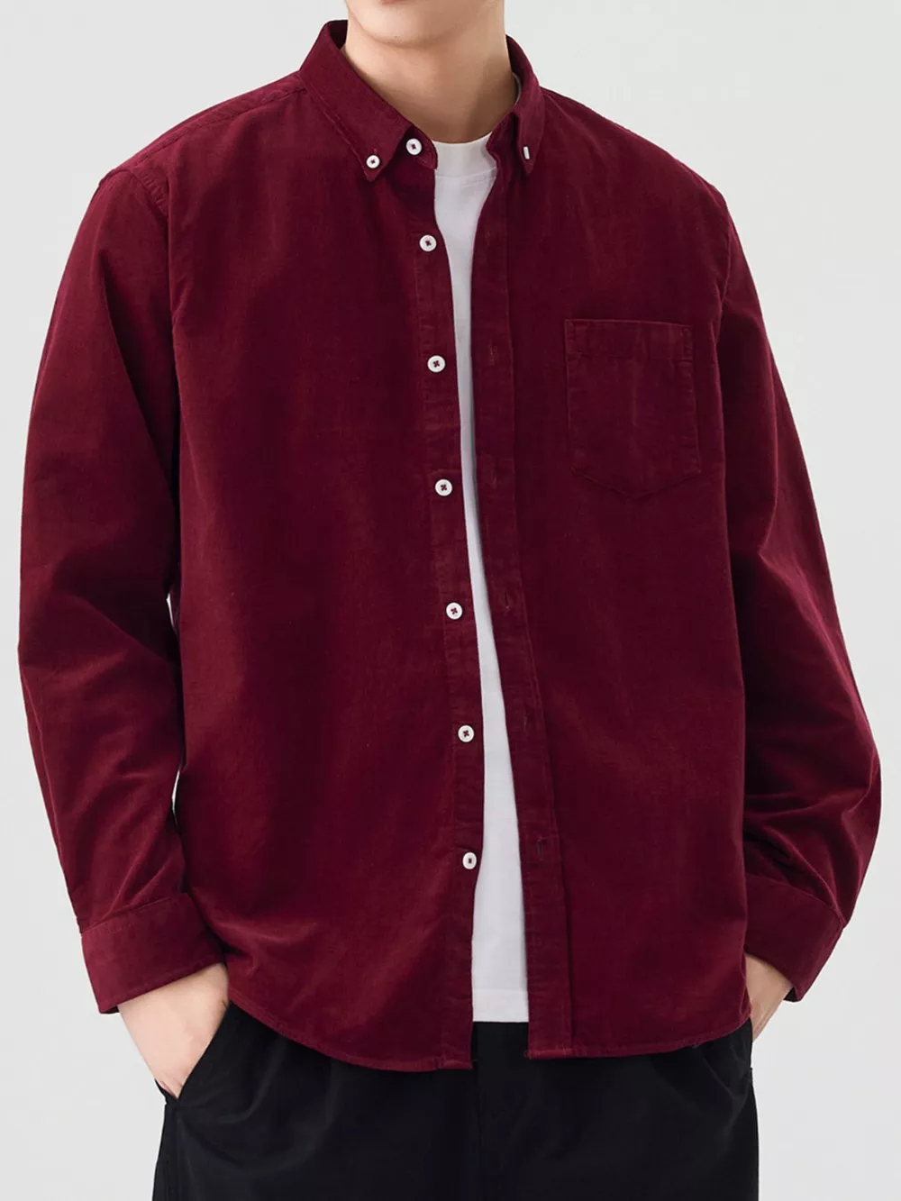 Men's Full Size Casual Corduroy Long Sleeve Shirt Plus Size, image 3