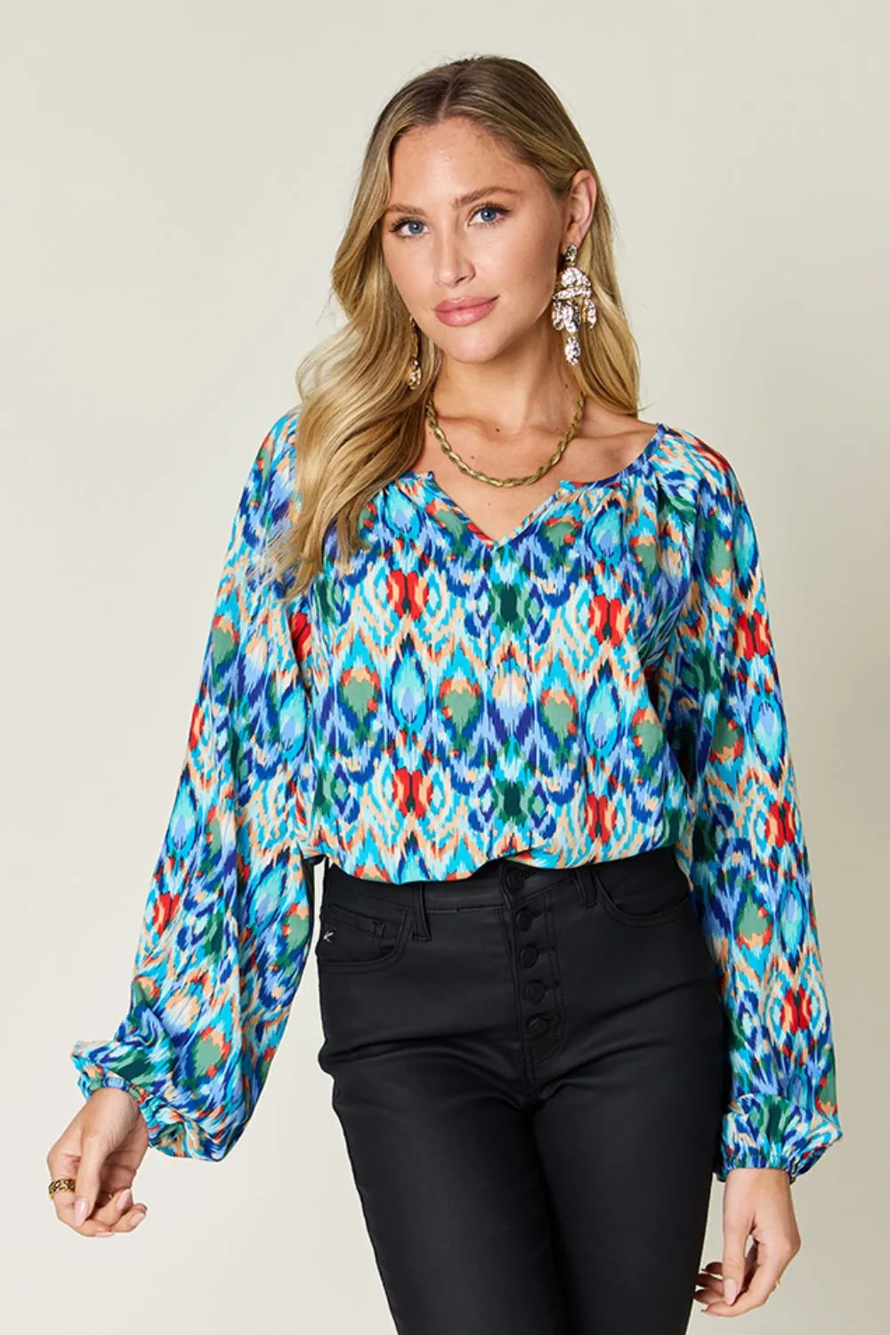 Full Size Printed Balloon Sleeve Blouse, image 11