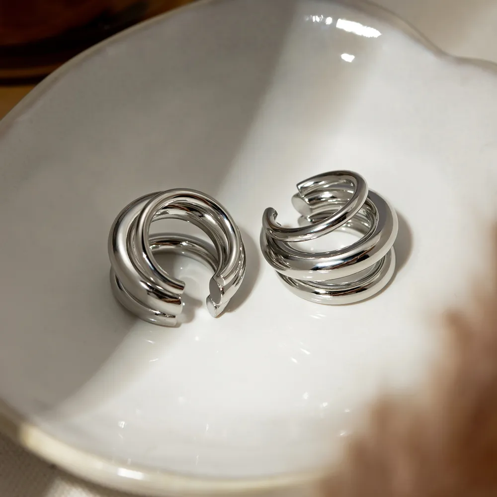 Stainless Steel Layered Cuff Earrings, image 3