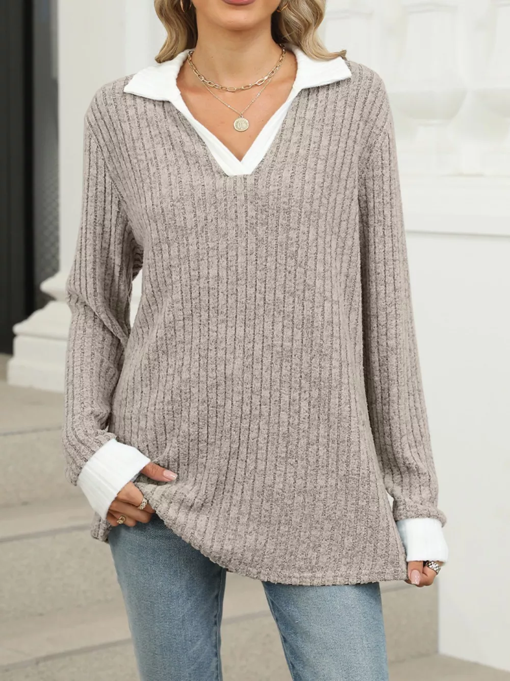 Ribbed Knit Long Sleeve T-Shirt, image 17