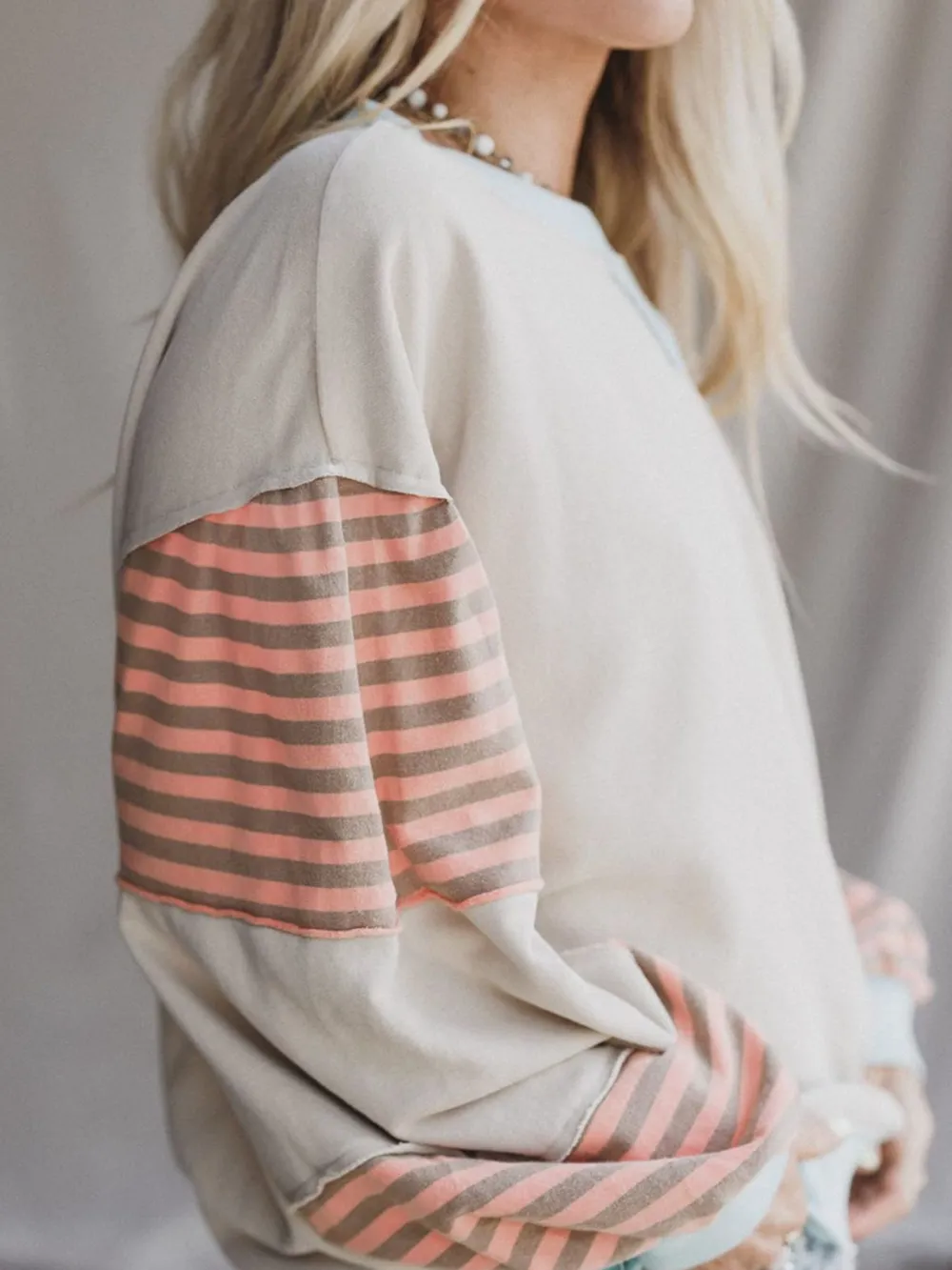 Striped Colorblock Patchwork Drop Shoulder Sweatshirt, image 3