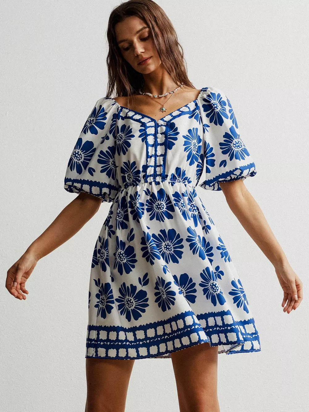 Floral Print Puff Sleeve Mini Dress, image 3