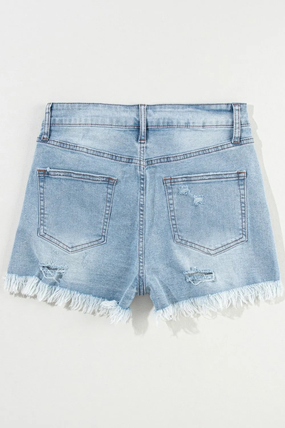 Distressed Raw Hem High Waist Denim Shorts, image 4