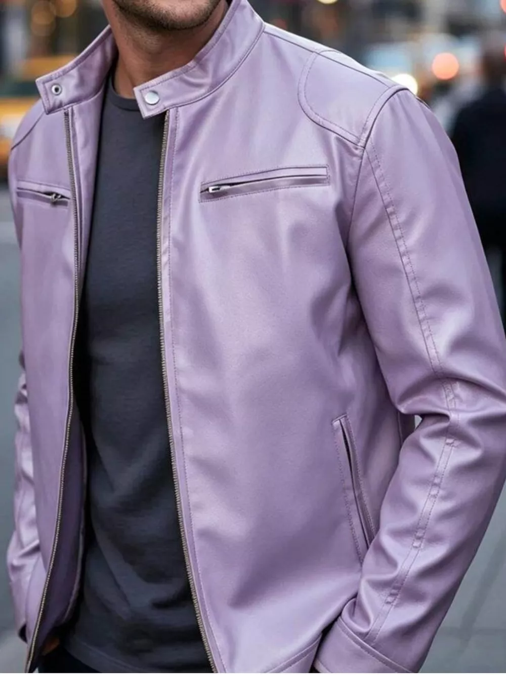 Men's Full Size Faux Leather Bomber Jacket with Zipper Pockets Plus Size, image 4