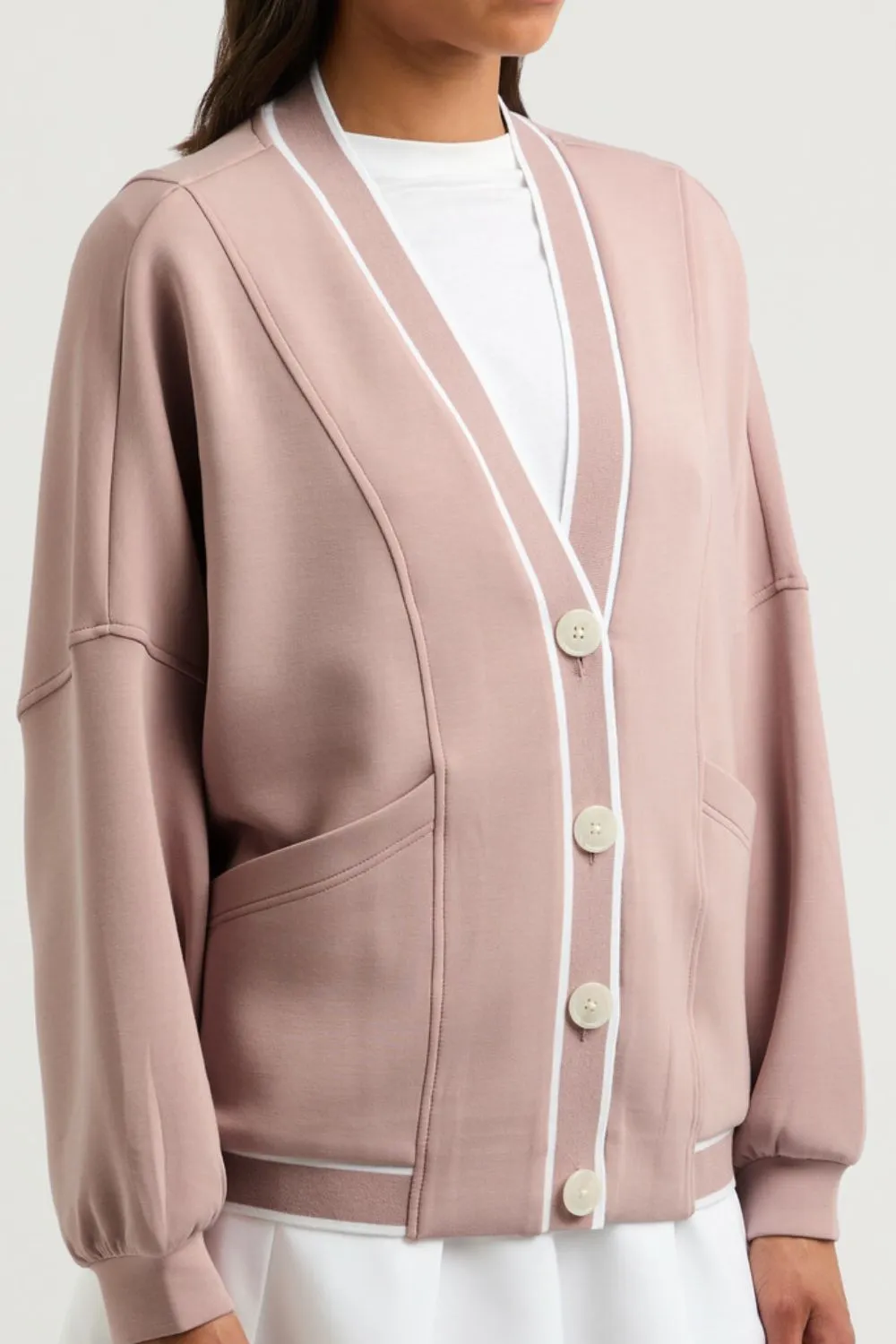 Contrast Trim V Neck Button Up Cardigan, image 8