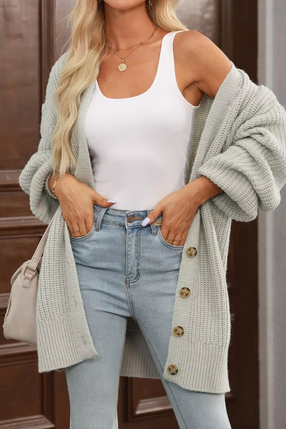 Chunky Knit Button-Down Cardigan, image 8