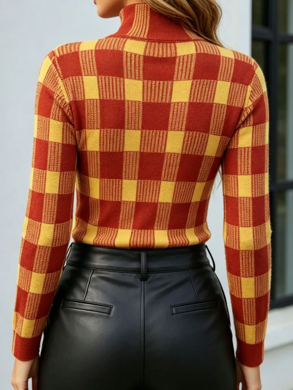 Plaid Pattern Slim Fit Knit Top, image 4